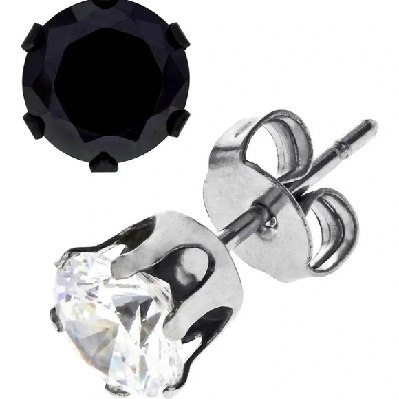 Sutton by Rhona Sutton Stainless Steel Two Tone Cubic Zirconia Stud Earrings,NEW - Picture 1 of 2